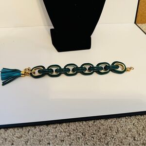 J crew Teal Chain Bracelet with Tassel